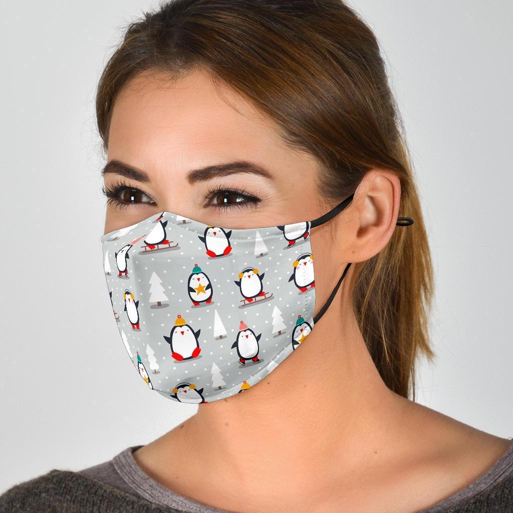 Christmas Tree Penguin Pattern Print Face Mask-grizzshop