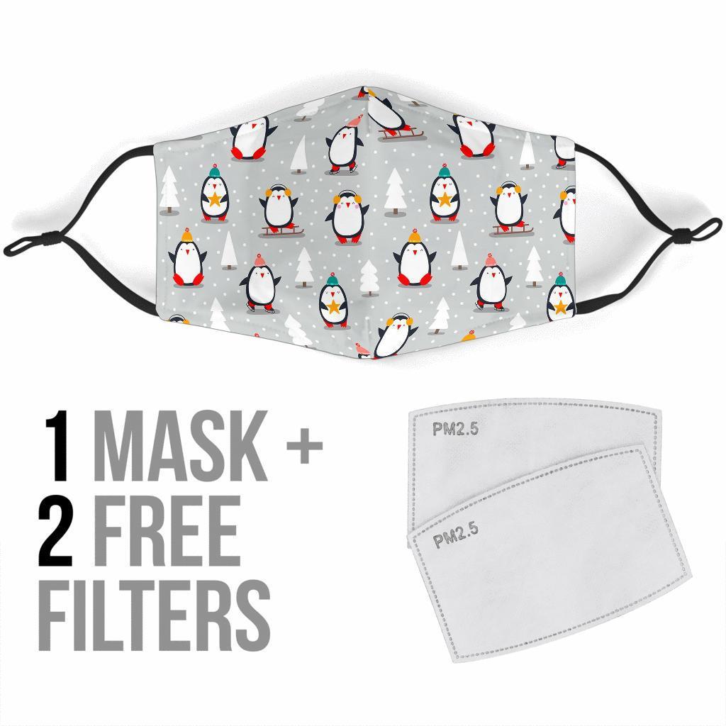 Christmas Tree Penguin Pattern Print Face Mask-grizzshop