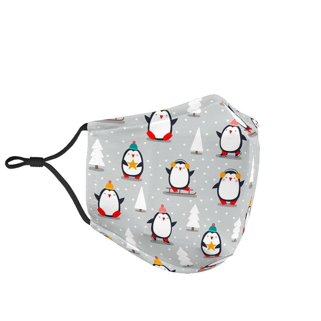 Christmas Tree Penguin Pattern Print Face Mask-grizzshop