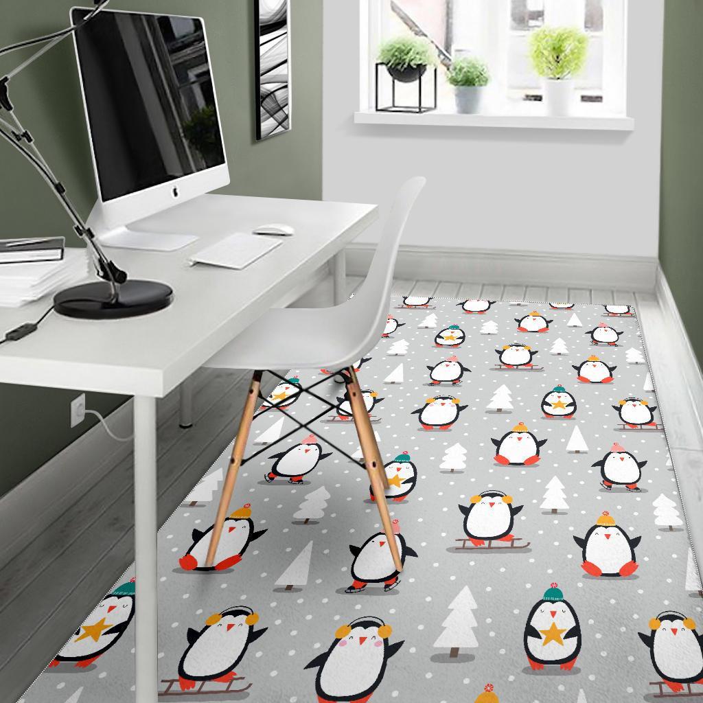 Christmas Tree Penguin Pattern Print Floor Mat-grizzshop