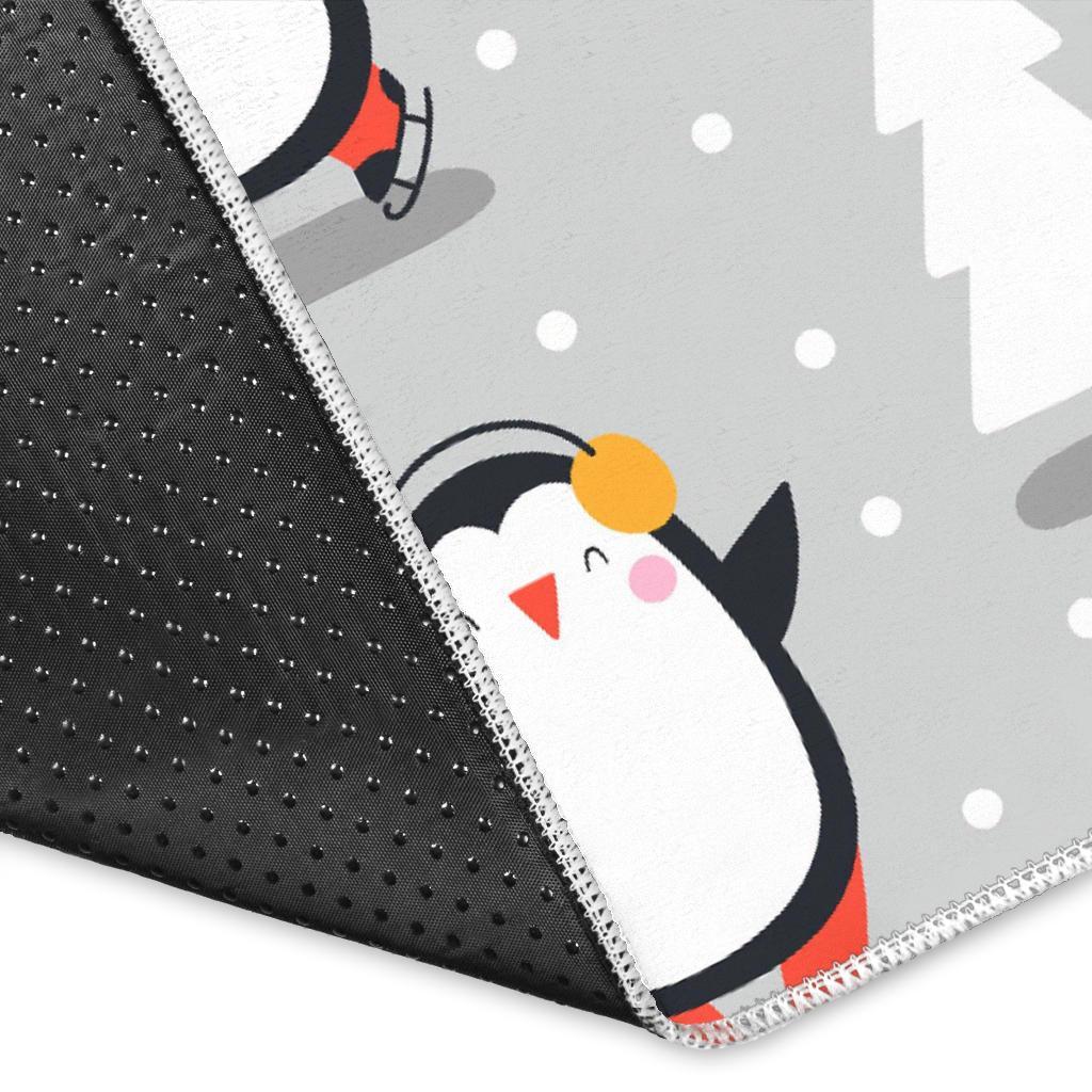 Christmas Tree Penguin Pattern Print Floor Mat-grizzshop