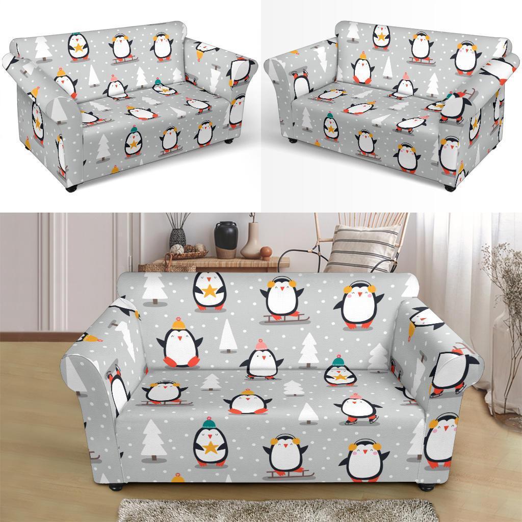 Christmas Tree Penguin Pattern Print Loveseat Cover-grizzshop