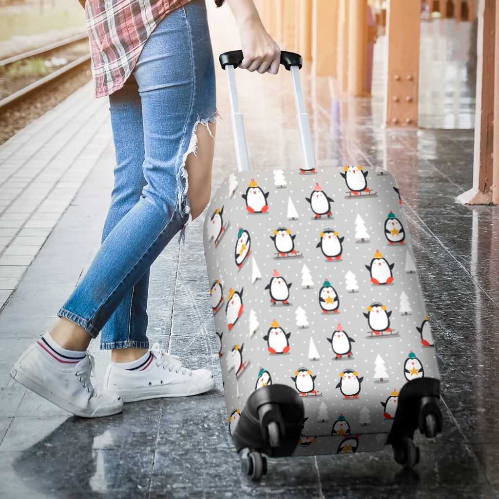 Christmas Tree Penguin Pattern Print Luggage Cover Protector-grizzshop