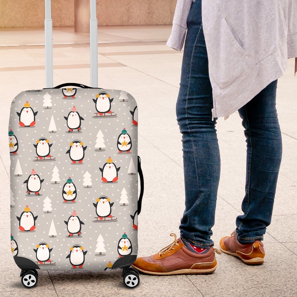 Christmas Tree Penguin Pattern Print Luggage Cover Protector-grizzshop