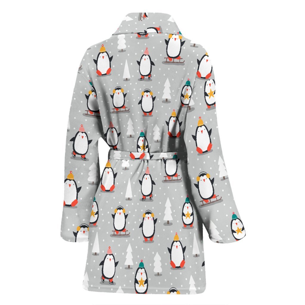 Christmas Tree Penguin Pattern Print Pattern Print Women Long Robe-grizzshop