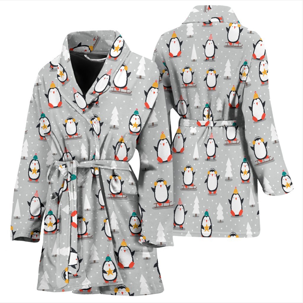 Christmas Tree Penguin Pattern Print Pattern Print Women Long Robe-grizzshop