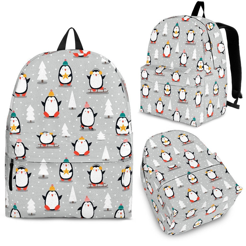 Christmas Tree Penguin Pattern Print Premium Backpack-grizzshop