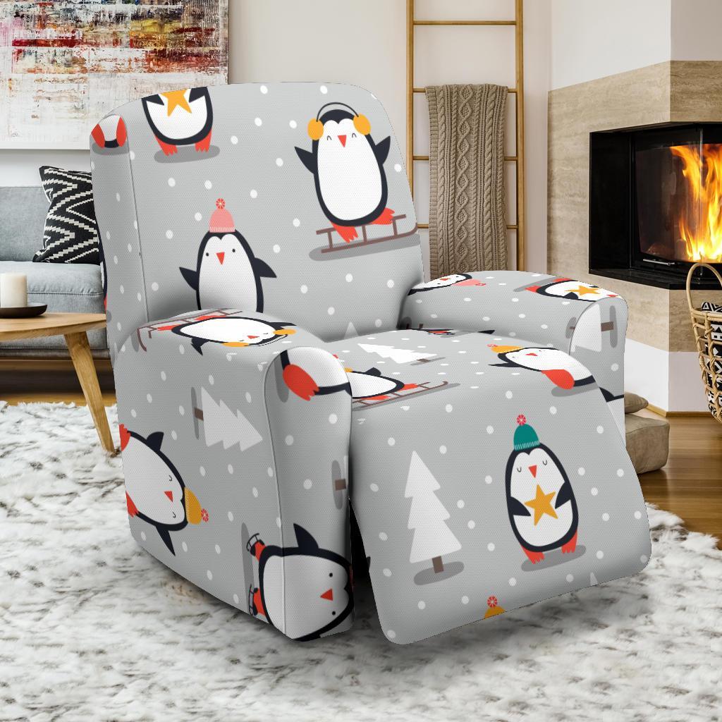 Christmas Tree Penguin Pattern Print Recliner Cover-grizzshop