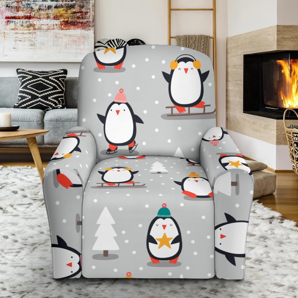 Christmas Tree Penguin Pattern Print Recliner Cover-grizzshop