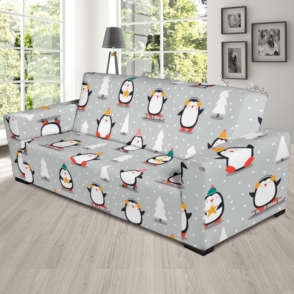 Christmas Tree Penguin Pattern Print Sofa Covers-grizzshop