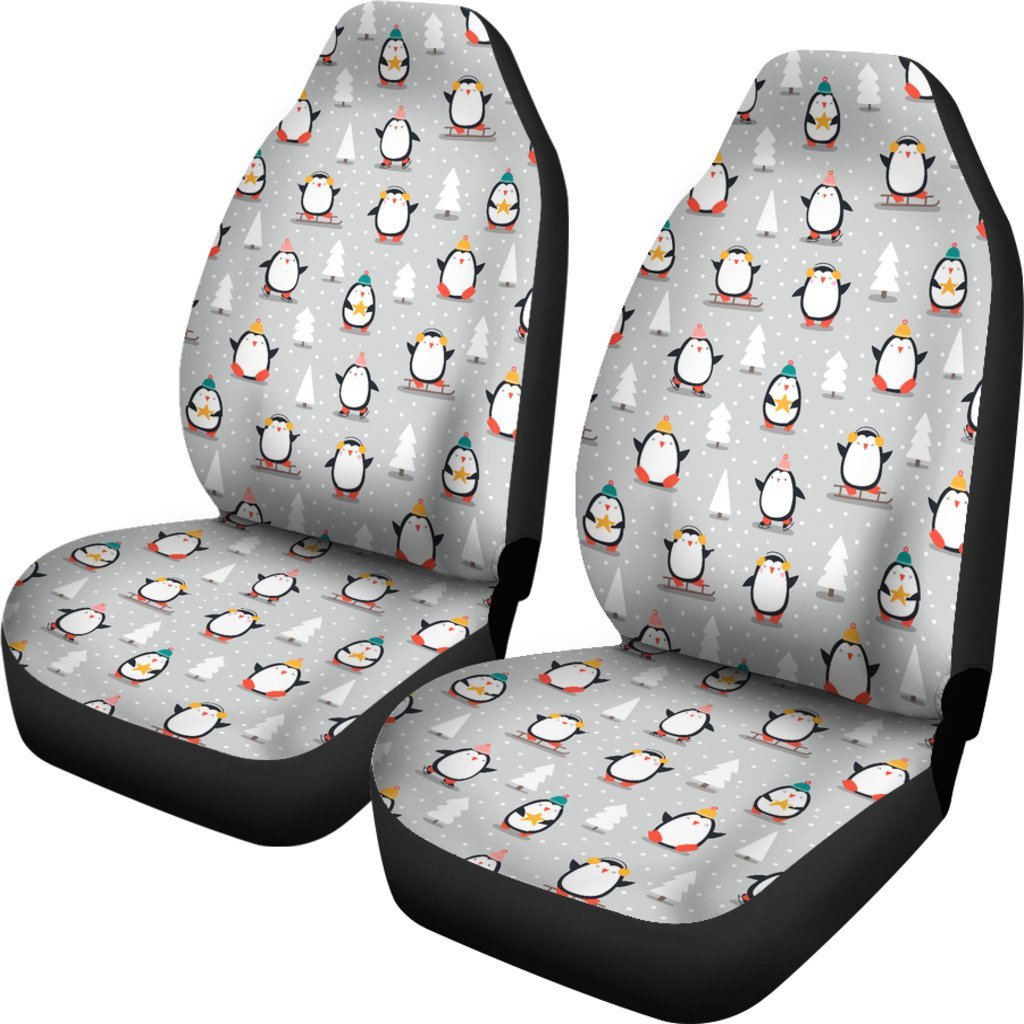 Christmas Tree Penguin Pattern Print Universal Fit Car Seat Cover-grizzshop