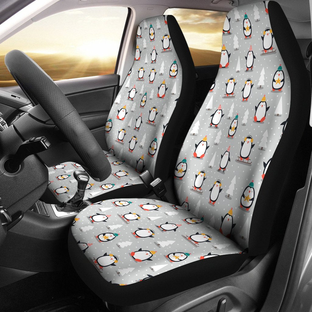 Christmas Tree Penguin Pattern Print Universal Fit Car Seat Cover-grizzshop