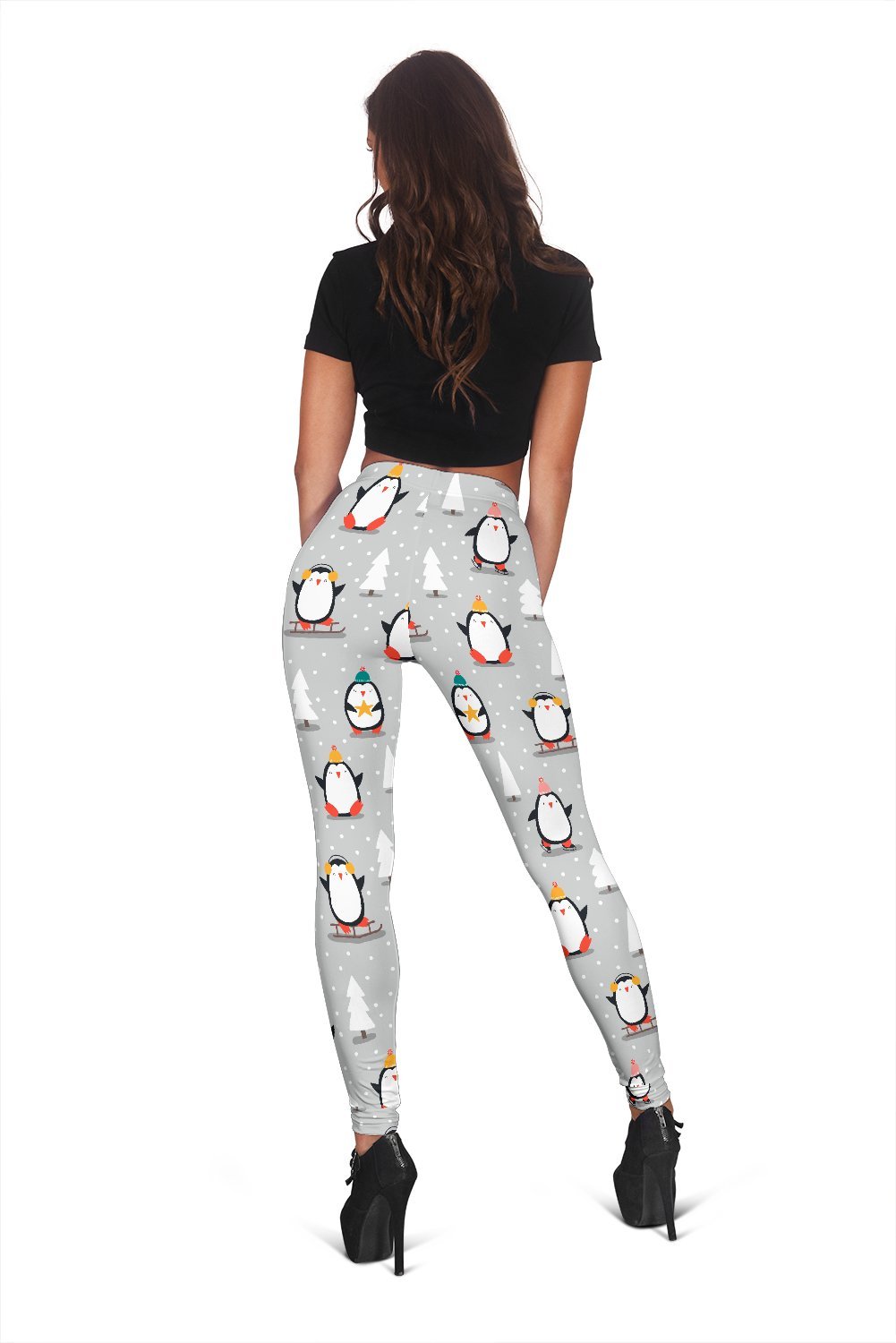 Christmas Tree Penguin Pattern Print Women Leggings-grizzshop