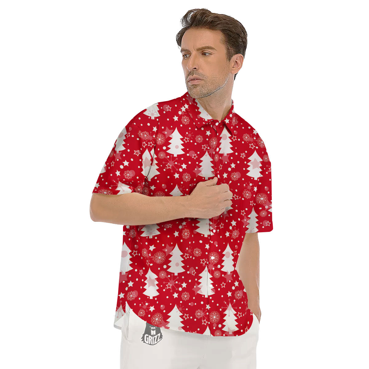 Christmas Tree Polka Dot Print Pattern Men's Short Sleeve Shirts-grizzshop