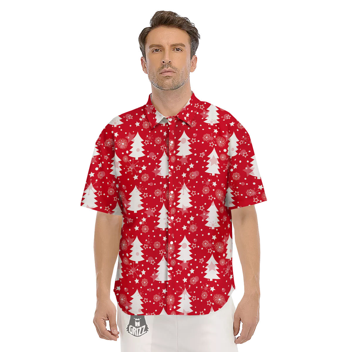 Christmas Tree Polka Dot Print Pattern Men's Short Sleeve Shirts-grizzshop