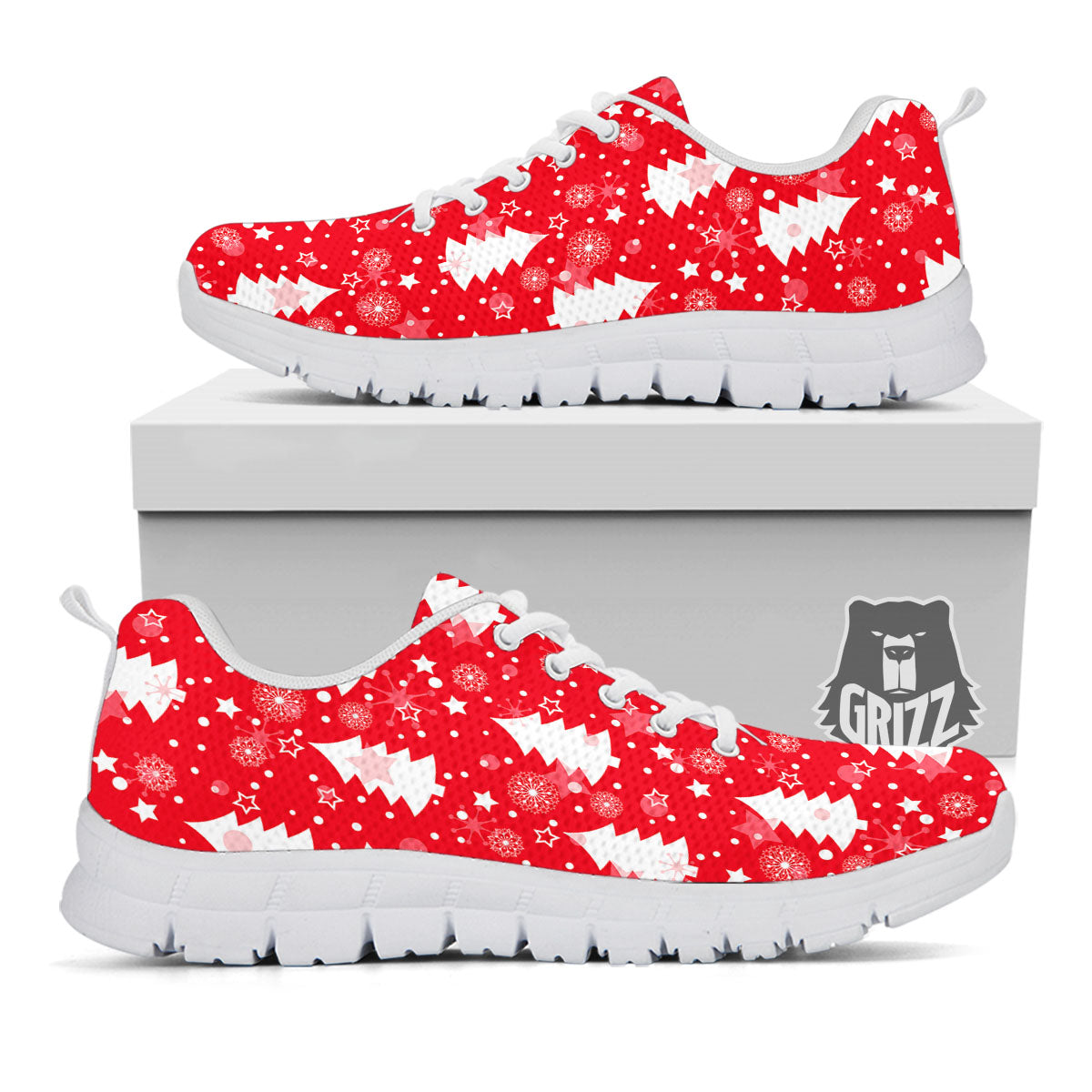 Christmas Tree Polka Dot Print Pattern White Sneaker-grizzshop
