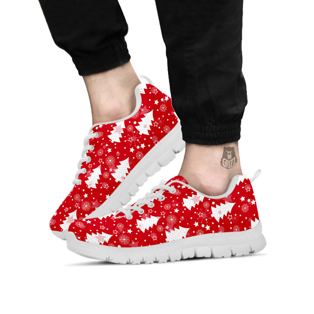 Christmas Tree Polka Dot Print Pattern White Sneaker-grizzshop