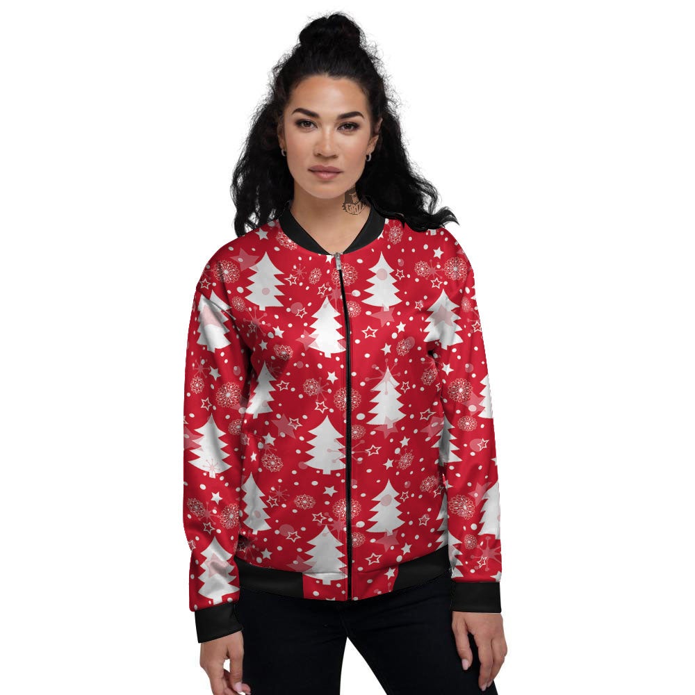 Christmas Tree Polka Dot Print Pattern Women's Bomber Jacket-grizzshop