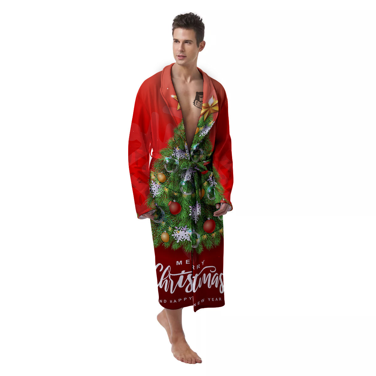 Christmas Tree Print Men's Robe-grizzshop