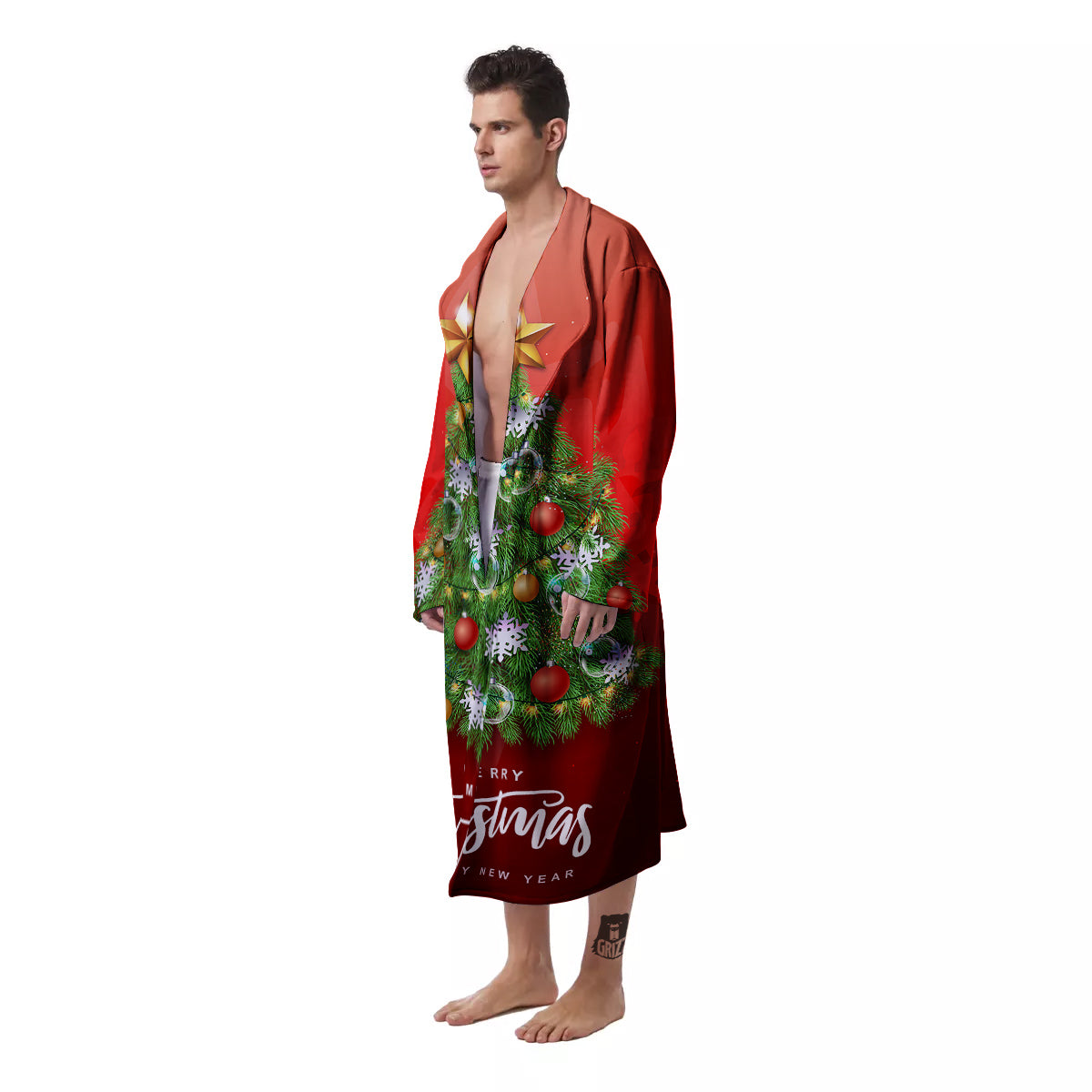 Christmas Tree Print Men's Robe-grizzshop