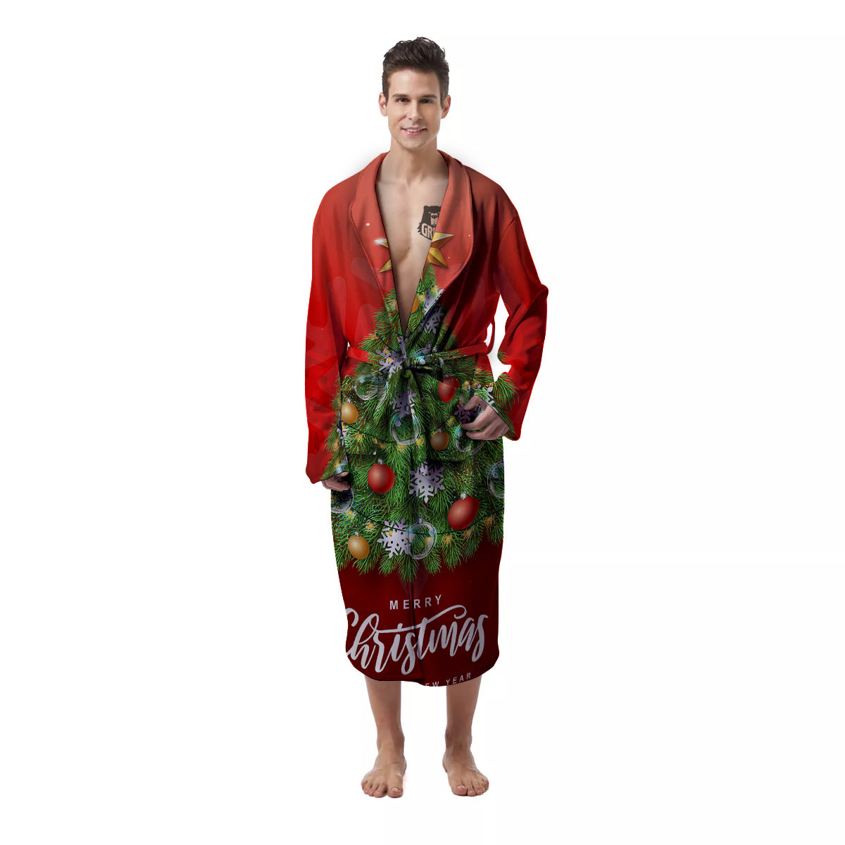 Christmas Tree Print Men's Robe-grizzshop