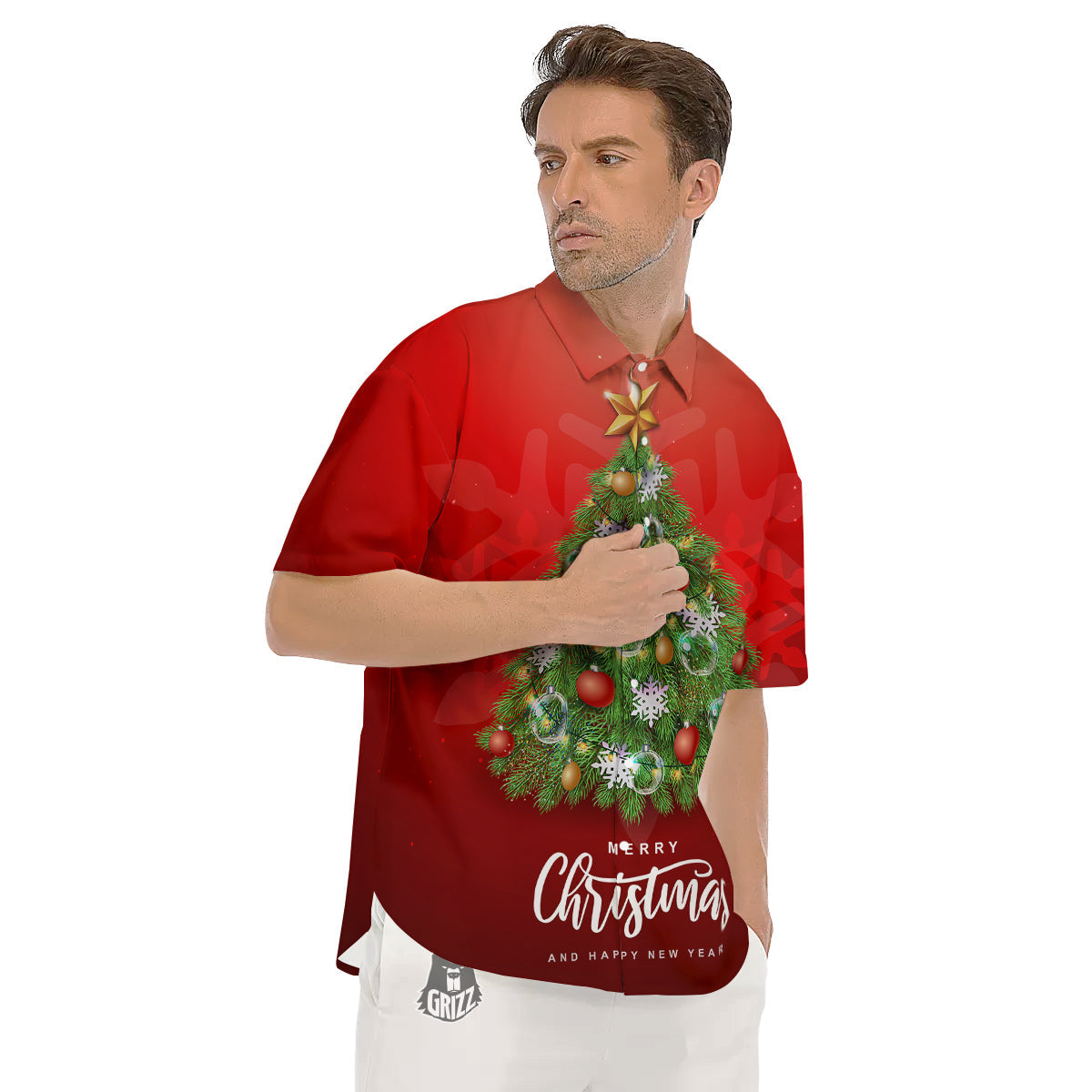 Christmas Tree Print Men's Short Sleeve Shirts-grizzshop