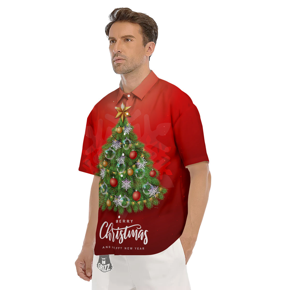 Christmas Tree Print Men's Short Sleeve Shirts-grizzshop