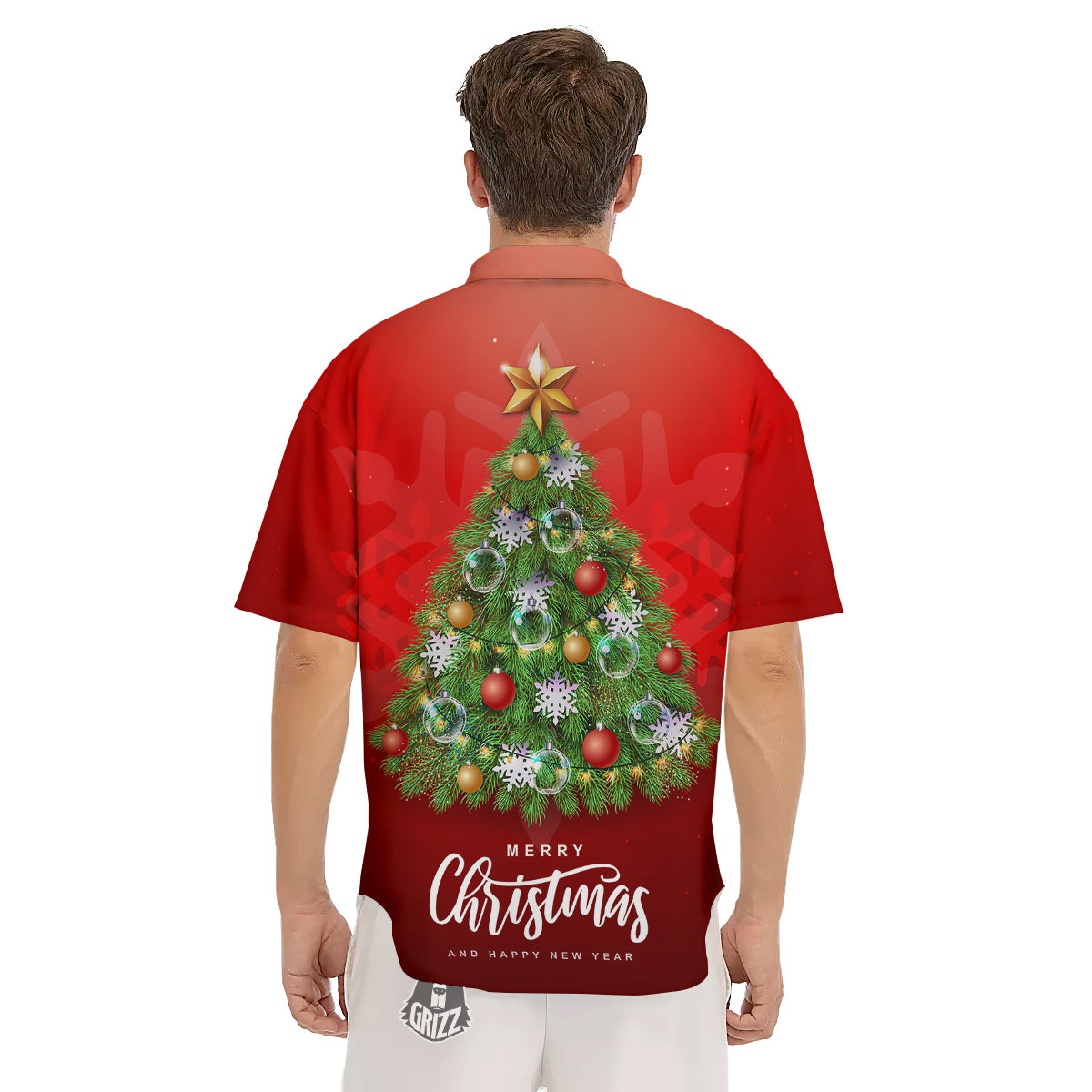 Christmas Tree Print Men's Short Sleeve Shirts-grizzshop