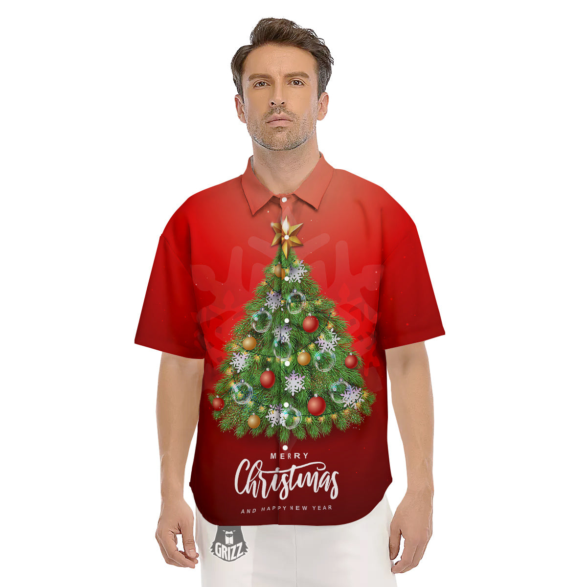 Christmas Tree Print Men's Short Sleeve Shirts-grizzshop