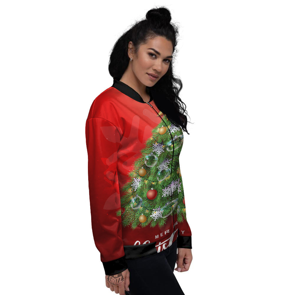 Christmas Tree Print Women's Bomber Jacket-grizzshop