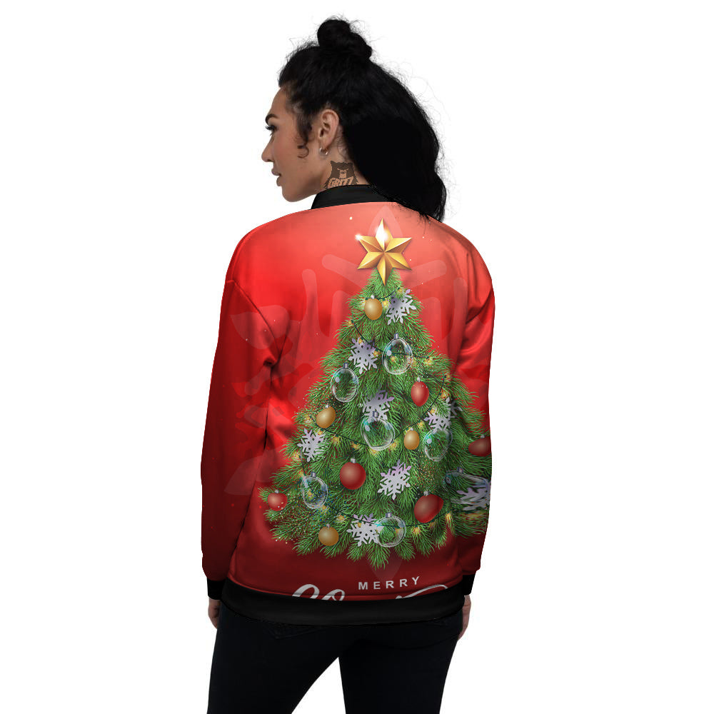 Christmas Tree Print Women's Bomber Jacket-grizzshop