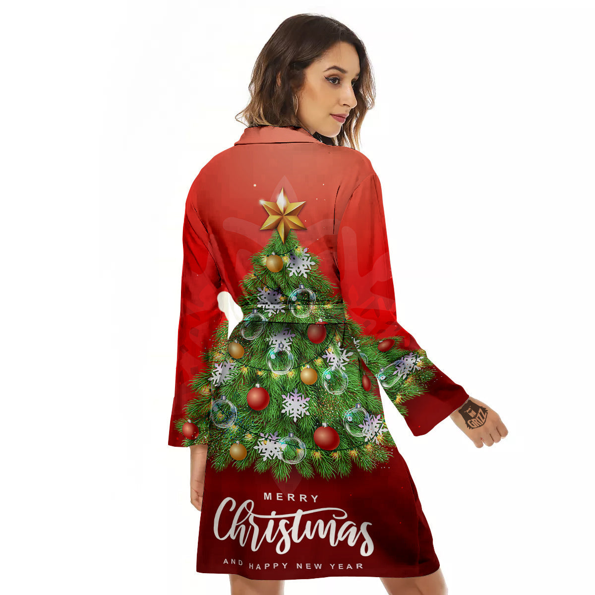 Christmas Tree Print Women's Robe-grizzshop