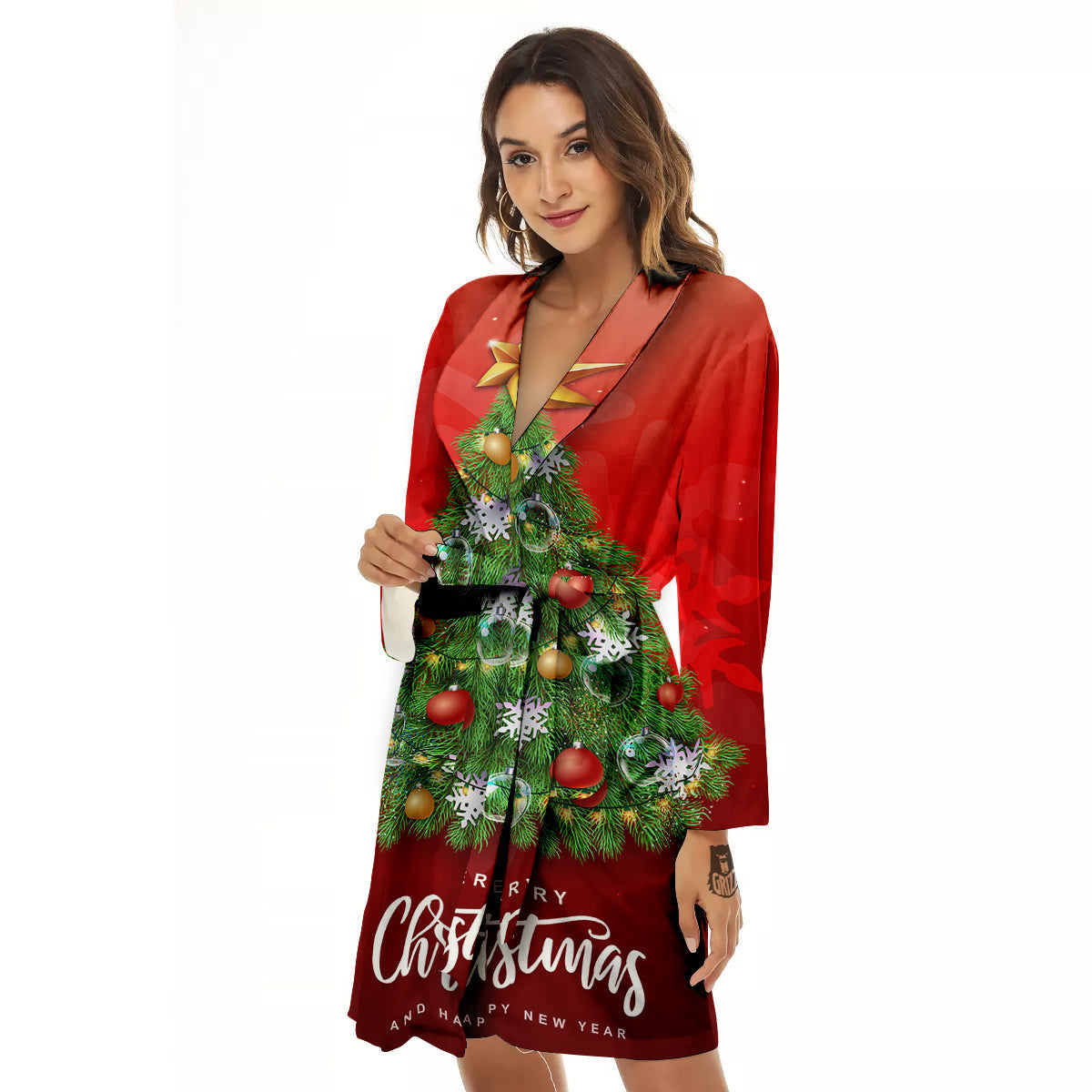 Christmas Tree Print Women's Robe-grizzshop