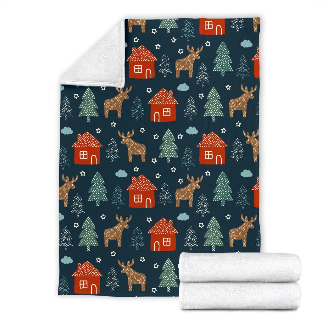 Christmas Tree Reindeer Pattern Print Blanket-grizzshop