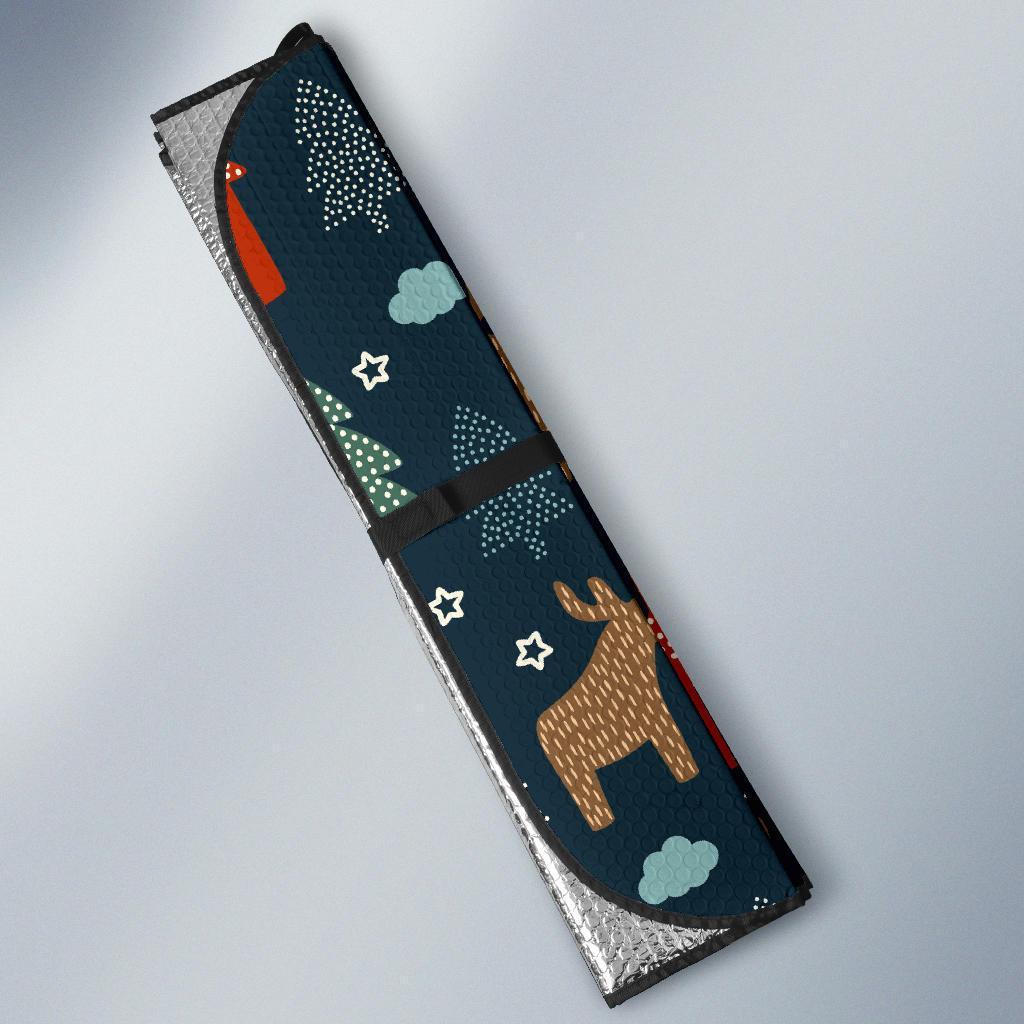 Christmas Tree Reindeer Pattern Print Car Sun Shade-grizzshop