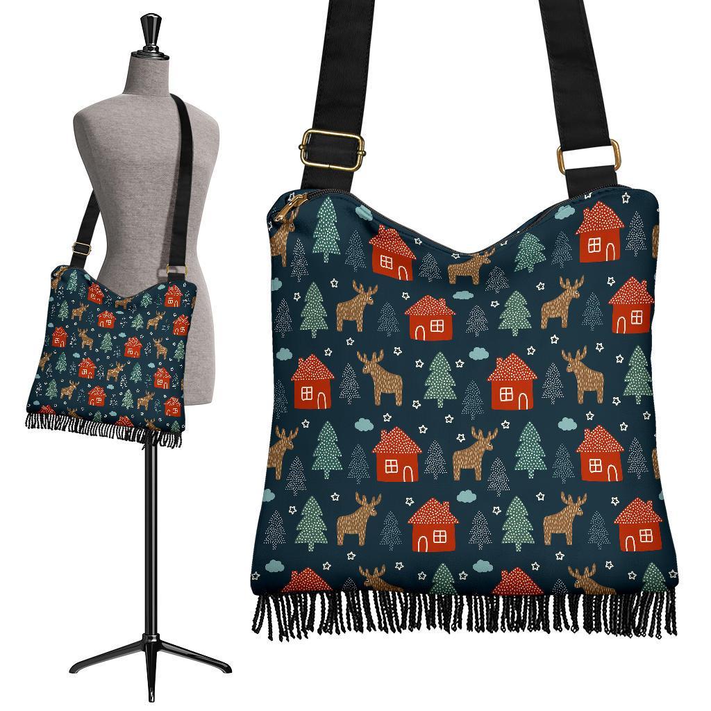 Christmas Tree Reindeer Pattern Print Crossbody Bags-grizzshop