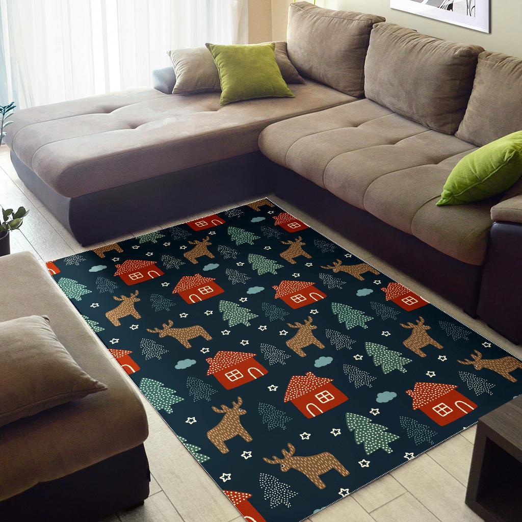 Christmas Tree Reindeer Pattern Print Floor Mat-grizzshop