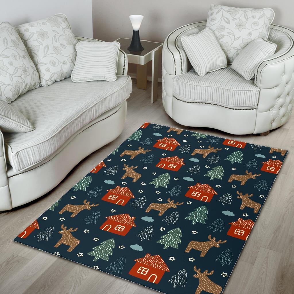 Christmas Tree Reindeer Pattern Print Floor Mat-grizzshop