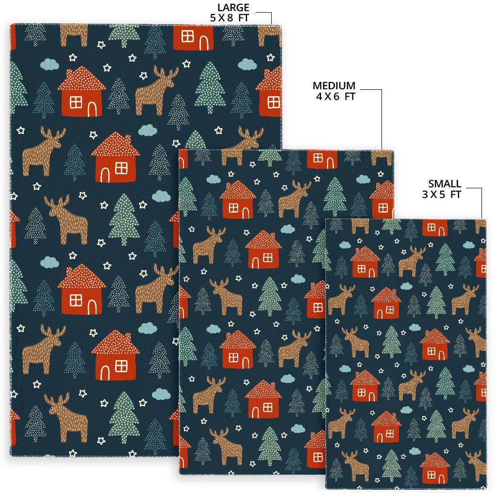 Christmas Tree Reindeer Pattern Print Floor Mat-grizzshop