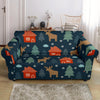 Christmas Tree Reindeer Pattern Print Loveseat Cover-grizzshop