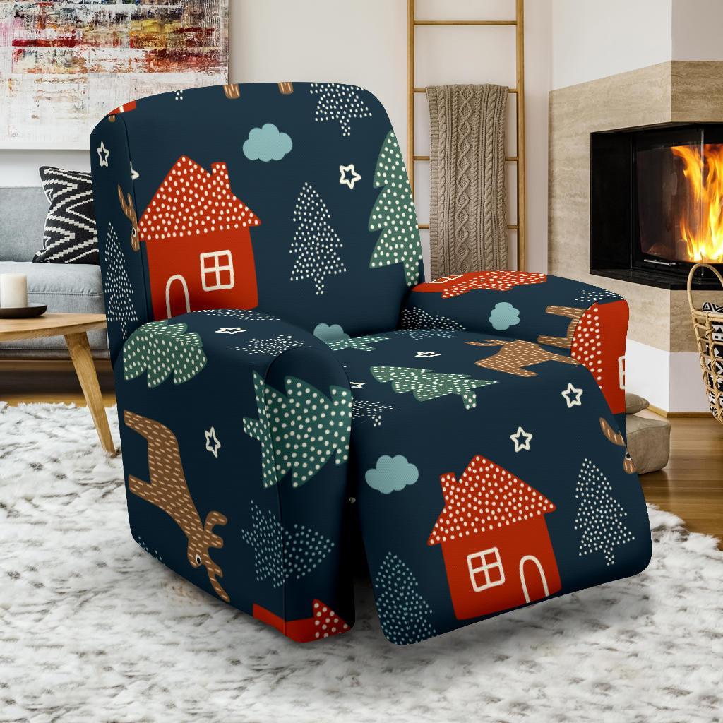 Christmas Tree Reindeer Pattern Print Recliner Cover-grizzshop