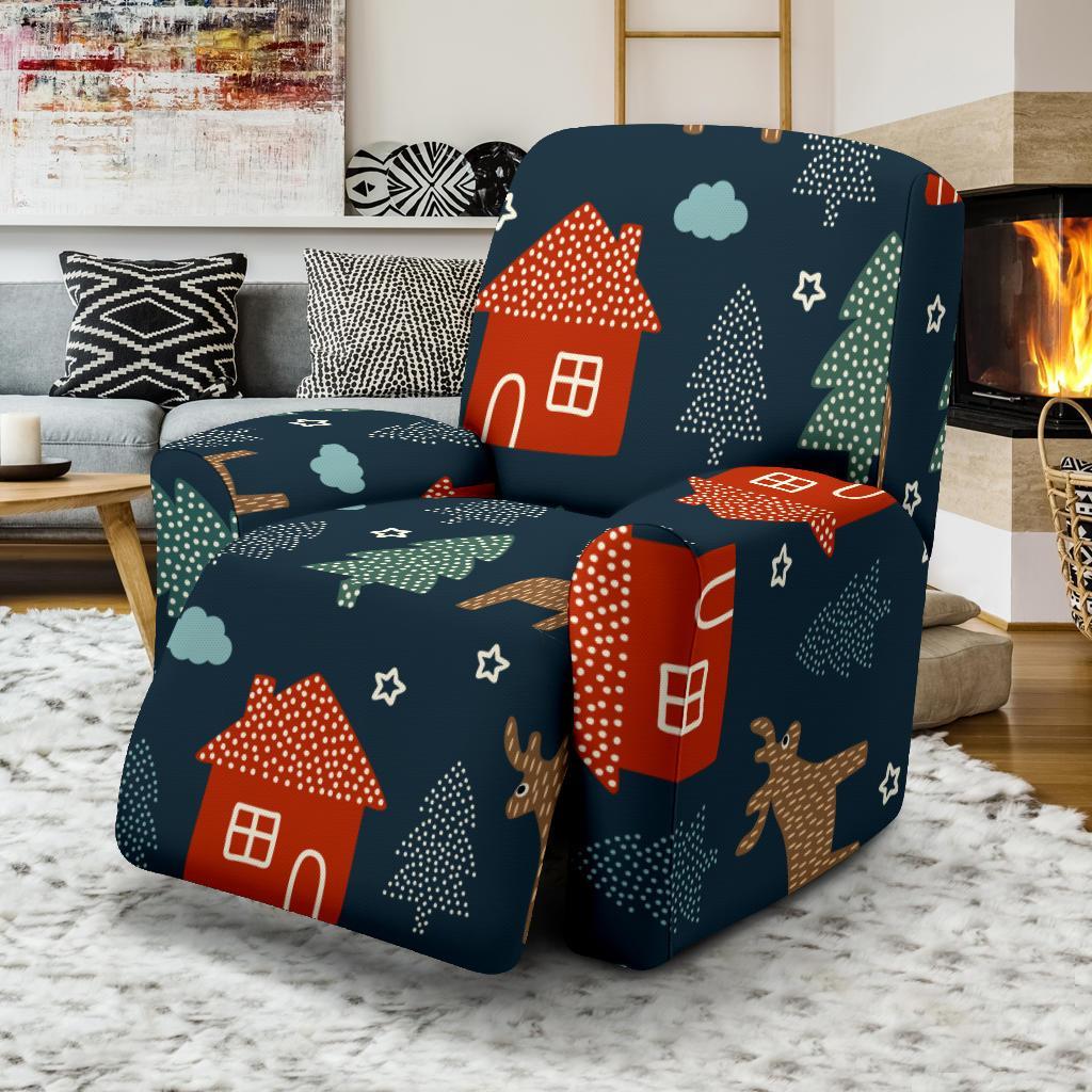 Christmas Tree Reindeer Pattern Print Recliner Cover-grizzshop