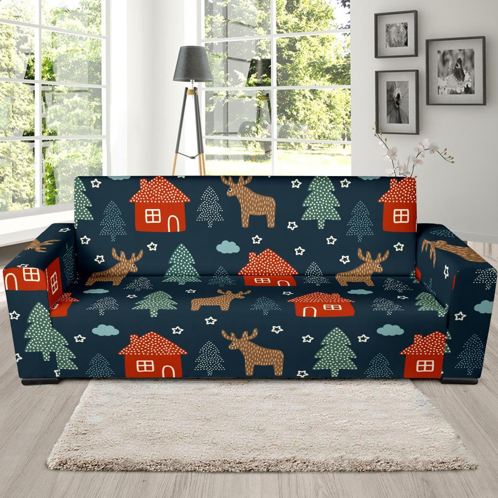 Christmas Tree Reindeer Pattern Print Sofa Covers-grizzshop