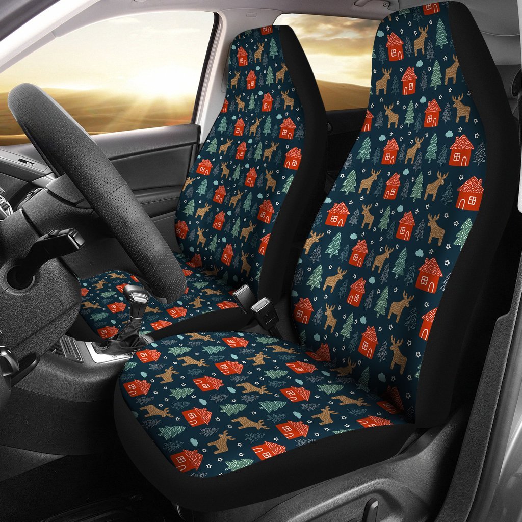 Christmas Tree Reindeer Pattern Print Universal Fit Car Seat Cover-grizzshop