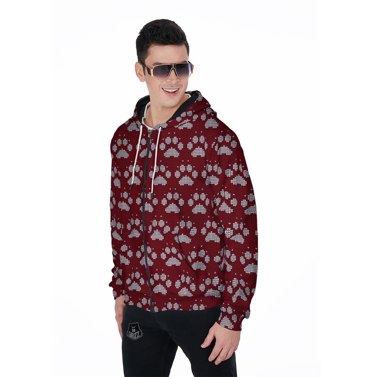 Christmas Ugly Paw Men's Zip Up Hoodie-grizzshop