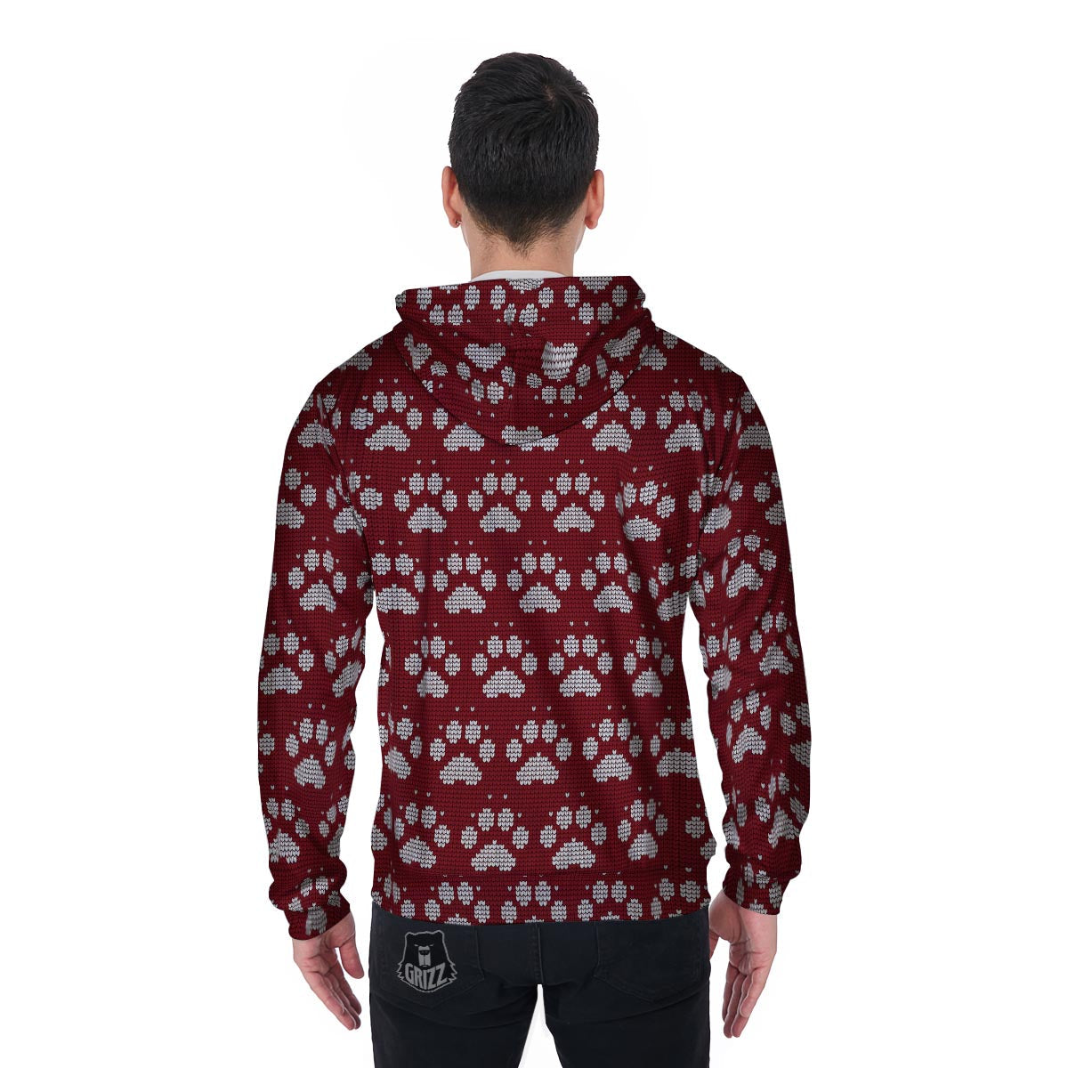 Christmas Ugly Paw Men's Zip Up Hoodie-grizzshop