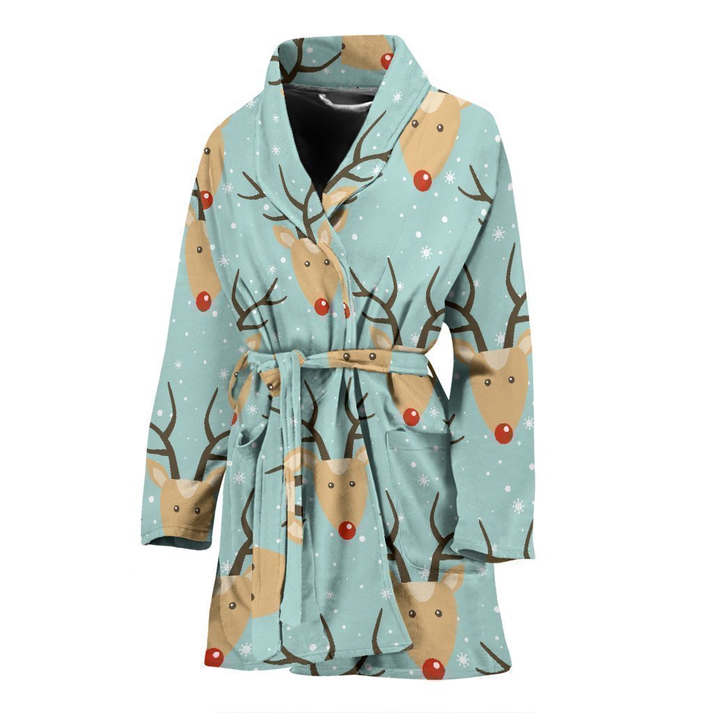 Christmas Reindeer Pattern Print Women Long Robe-grizzshop