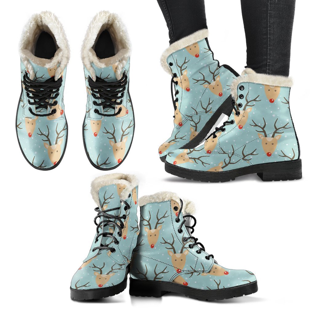 Christmas Reindeer Print Pattern Comfy Winter Boots-grizzshop