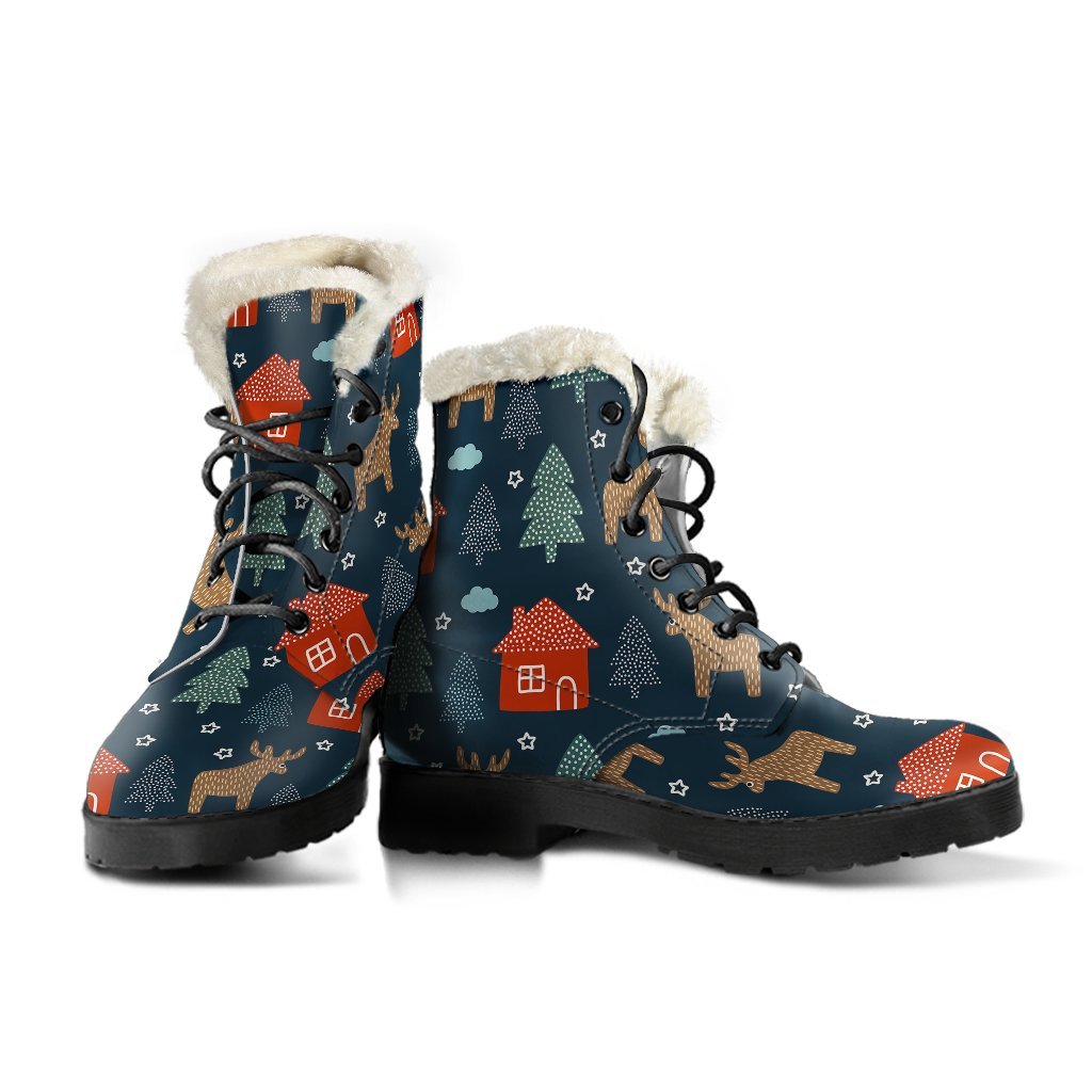 Christmas Tree Reindeer Pattern Print Comfy Winter Boots-grizzshop