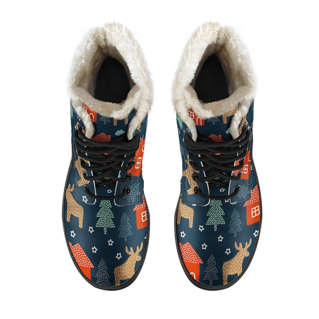 Christmas Tree Reindeer Pattern Print Comfy Winter Boots-grizzshop